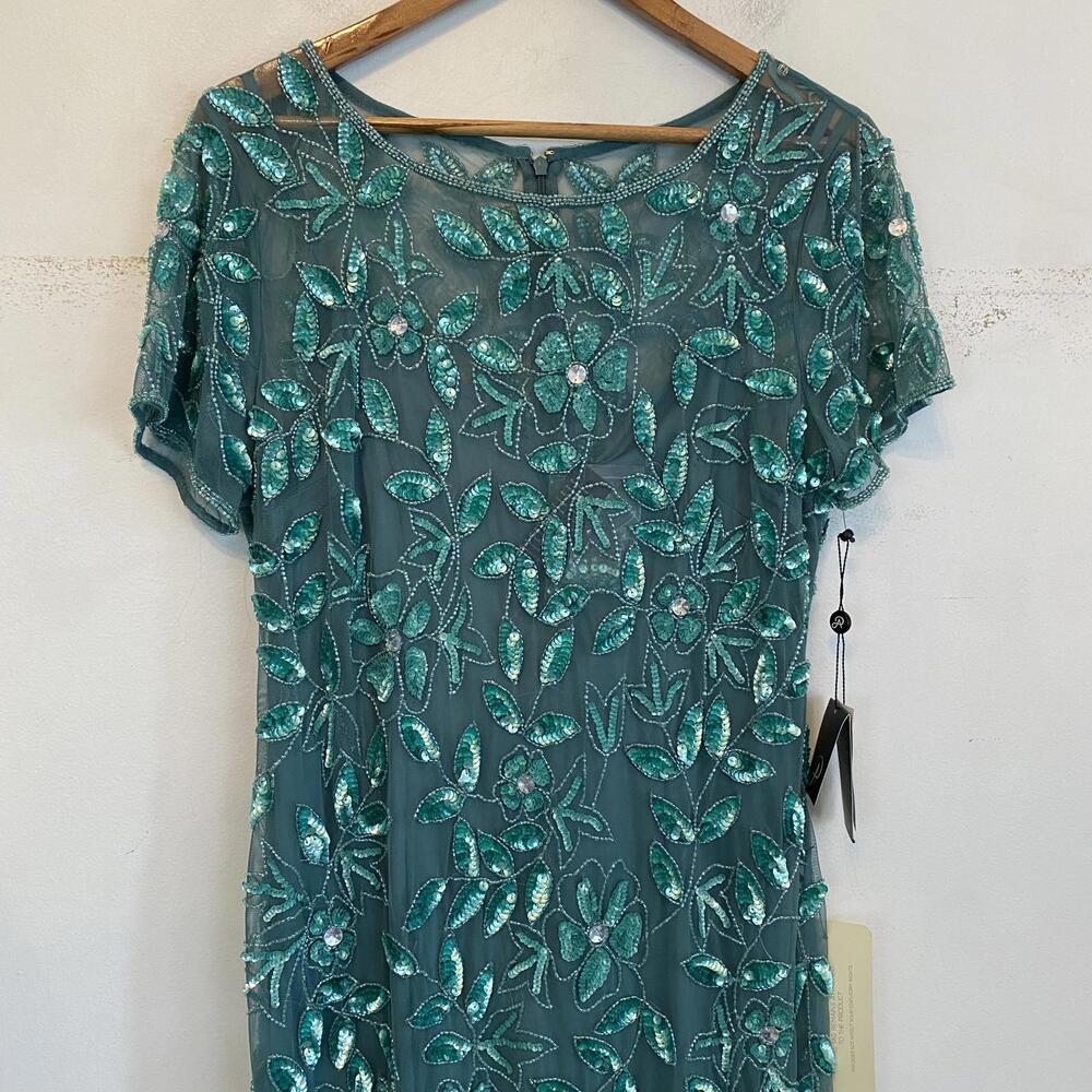 ADRIANNA PAPEL teal sequin beaded mother of the bride dress sz 14 - Picture 5 of 9